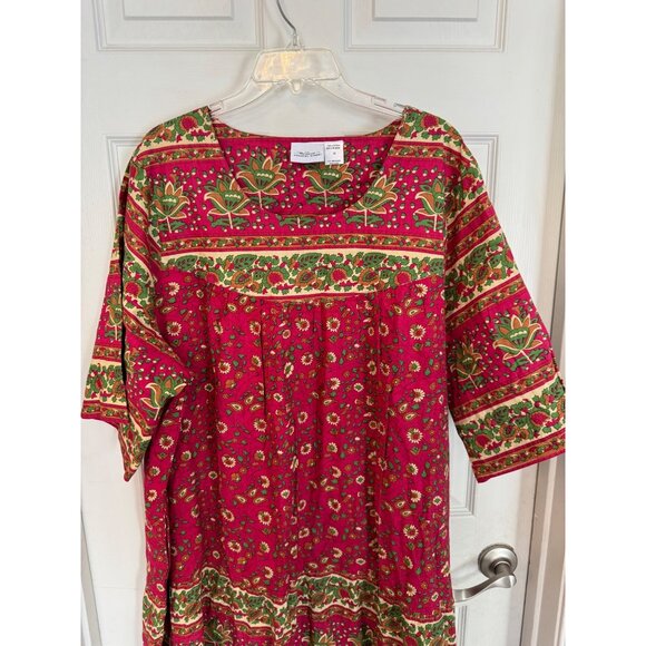 The Vermont Country Store Red Floral Ankle Length Cotton Muumuu Plus Size 3X - Picture 4 of 10